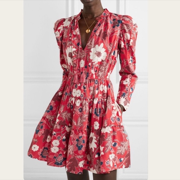 Ulla Johnson Liv Mini Floral Red Dress Sz 2
